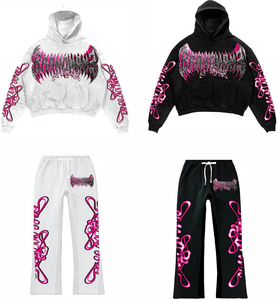 Winter Manufacturer Custom Acid Wash Heavyweight Vintage Sweatsuit Tracksuits Men Sweat Pants Puff Printing Hoodie Set - Product Image 1