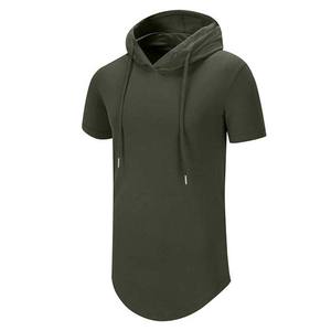 Custom <b>Men's</b> Embroidered Fleece <b>Hoodie</b> 100% Cotton Summer Short Sleeve Pullover <b>Green</b> Color OEM ODM Service Custom Made High - Product Image 5