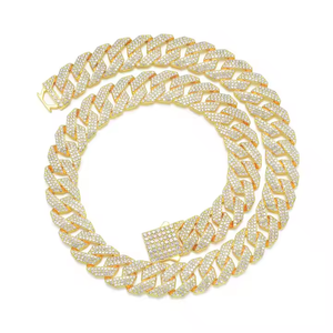 Iced Out Cuban Chain <b>Necklace</b> 22K Gold Plated Rhinestone <b>Statement</b> Hip Hop Jewelry Unisex Everyday Wear Link Chain Design - Product Image 2
