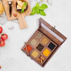 Acacia Wood Handcrafted Modern Luxury Eco-Friendly Dishwasher Safe 9-Layer Spice <b>Box</b> Decorative Masala Dabba Organizer <b>Storage</b> - Product Image 3
