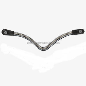 Vente en gros de produits équestres pour chevaux de course fabriqués à la main en cuir noir de qualité supérieure avec 3 rangées de perles et de cristaux et strass - Product Image 1