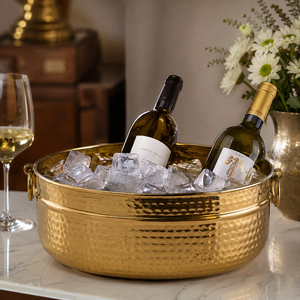 Cubo de hielo de latón martillado para bebidas, enfriador de champán, enfriador grande para fiestas, cubo de hielo para cerveza y vino con asas para el hogar, bar o eventos - Product Image 3