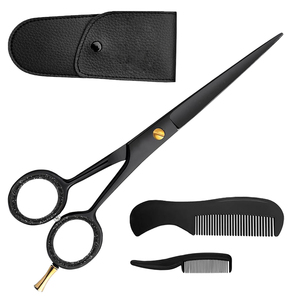 Ciseaux à barbe de 5'' avec étui pour hommes, OEM, ciseaux de coiffure en acier inoxydable de 5,5'', peigne à barbe et moustache, logo personnalisé, faible MOQ - Product Image 1