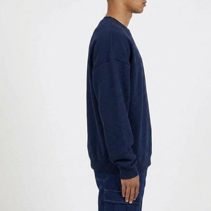 Unisex Oversized <b>Navy</b> Blue Crewneck Sweatshirt Heavyweight 100% Cotton Dropped Shoulder Boxy Fit Blank Pullover - Product Image 4