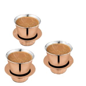 Ensemble de 4 tasses à café Dabra à double paroi en acier inoxydable avec poignée en or et design classique - Product Image 1