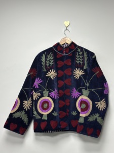 Velvet Knitted Suzani <b>Jacket</b> Floral Pattern Boho Women's Winter Autumn Coat Full <b>Sleeve</b> India Style <b>Short</b> Coat - Product Image 3