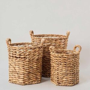 Ensemble de paniers de rangement modernes en jacinthe d'eau tressée ouverte, écologiques, avec poignées intégrées, pour usage domestique, fabriqués au Vietnam - Product Image 5