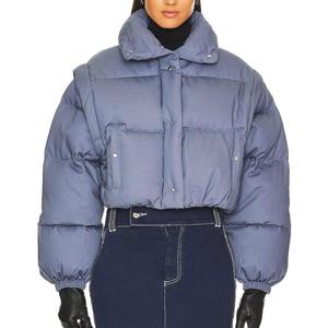 Veste matelassée courte pour femme avec manches amovibles, design 2 en 1, manteau d'hiver en peau de mouton respirante - Product Image 5