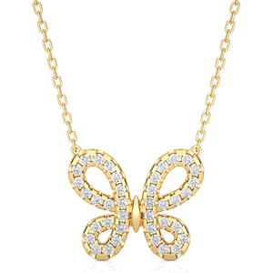18K <b>Solid</b> Yellow <b>Gold</b> Lab Grown Diamond Butterfly <b>Pendant</b> Necklace Women Elegant Fine Jewelry Gift - Product Image 1