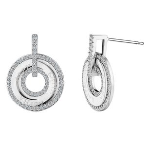 Boucles d'oreilles pendantes en cristal argenté avec un design géométrique double rond, bijoux de mode féminins élégants et scintillants - Product Image 1