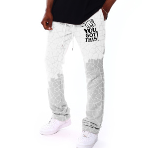 <b>Men's</b> <b>White</b> Crack Pattern Sweatpants You Got This Print Elastic Waist Casual Fit Midweight Knitted 100% Cotton Eco-Friendly - Product Image 2