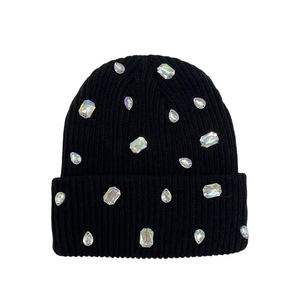 <b>Mens</b> Rhinestone Beanie Premium Warm Knit <b>Cap</b> Folded Cuff Design Private Label OEM Wholesale Beanie <b>Caps</b> MADE BY BS - Product Image 3