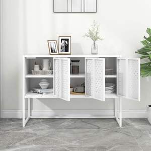 Credenza Rettangolare in Acciaio Bianco con Livellatori Medi, Pratico Mobile per la Casa - Product Image 3