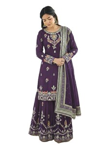 Party Traditional Indian Festive Faux Georgette Top with Embroidery Sequence Work Palazzo and Dupatta with Heavy Embroidery Work - Product Image 1