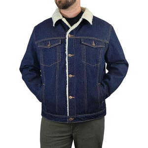 <b>Men</b> Denim <b>Jacket</b> Sherpa Lined Turn-down Collar Single Breasted Workwear Style Autumn Cotton Woven Regular Fit - Product Image 1