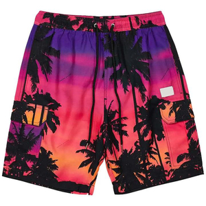 New <b>Men's</b> Tropical Sunset Board Shorts Palm Tree Print Quick Dry Surf <b>Trunks</b> with Tie Waist Beach Swimwear Comfortable Plus Size - Product Image 1