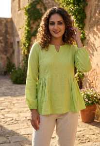 Túnica corta estilo Kurti de lino y algodón con pantalón, ropa informal, ropa formal, uso diario, precio bajo, conjunto de cordón para damas, estilo indio pakistaní, talla S - Product Image 2