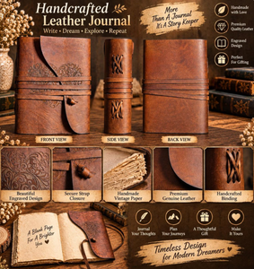 Personalized Leather Journal – Heart Engraved, Vintage <b>Travel</b> <b>Diary</b> (Buffalo Leather) - Product Image 2