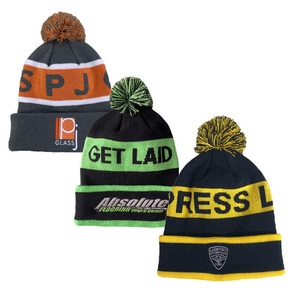 Unisex Custom Hand-Knitted Cotton Yarn Slouchy Beanie Letter Pattern Winter Bobble Hat for Adults-Digital Printing Wholesale - Product Image 2