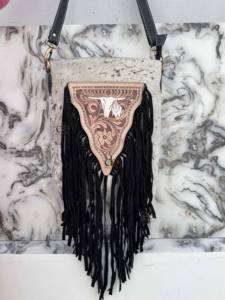 Bolso de mano de cuero auténtico con flecos de piel de vaca estilo occidental para mujer, elegante y de gran venta, con pelo de piel, bolsos bohemios de la India - Product Image 4