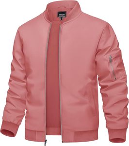 Blouson bomber unisexe coupe-vent couleur unie avec fermeture éclair, col montant, style décontracté pour l'automne, style preppy, en polyester - Product Image 6