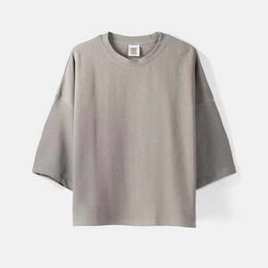 เสื้อยืดทรงครอป คอตตอน แขนเสื้อแบบดรอปโชว์เดอร์ ทรงโอเวอร์ไซส์ สำหรับผู้ชาย รุ่น Heavyweight Cropped Box Fit  รับสั่งทำได้ - Product Image 1