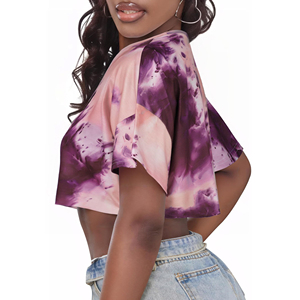 T-shirt court pour femme, design classique, manches courtes, tissu jersey en coton écologique, haut décontracté d'été pour les voyages et la plage - Product Image 6