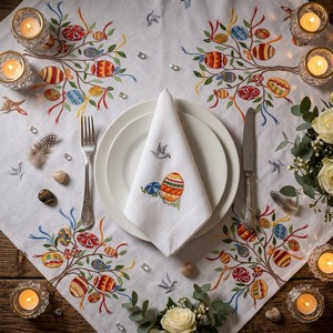 Serviettes en tissu de coton carrées personnalisées, brodées avec un motif de lapin et d'œuf de Pâques, ourlet festonné, serviettes de table personnalisables pour la maison, l'hôtel, le mariage - Product Image 3