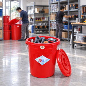 35L Round <b>Plastic</b> Utility Bucket Secure Fitted Lid Metal Wire Handles Rice Grain Water <b>Storage</b> <b>Container</b> Drum for Tools Garage - Product Image 1