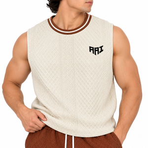 Camiseta sin mangas de punto abierto azul cielo para hombre, ligera, texturizada, diseño personalizado, ropa casual de verano, venta al por mayor OEM - Product Image 3