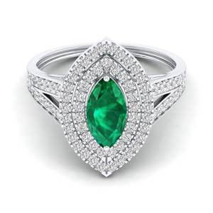 Anillos de Compromiso REYES Hechos a Mano en Oro Sólido de 14K con Corte Marquesa y Esmeralda de 1 Quilate para Mujer, Joyería con Diamantes Certificados por IGI - Product Image 1