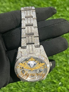 Montre de luxe en quartz avec incrustation de diamants Moissanite, bracelet en acier inoxydable, style Hip Hop, date automatique, ton argent, chiffres romains, cadeau - Product Image 2