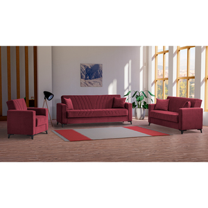 Sofá Cama Moderno de Tela Borgoña de 3 Plazas, Tapizado con Patas Metálicas y Respaldo Firme para Sala de Estar - Product Image 5