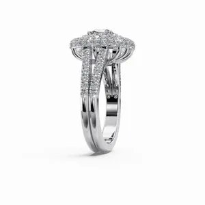 Bague de fiançailles en diamant de laboratoire rond et halo, 141 pièces, or de luxe, pour femme, anniversaire de mariage - Product Image 5