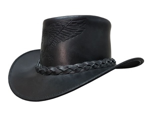 Chapeau Western en Cuir Gaufré Aigle Noir pour Homme, Style Cowboy Ranch, Large Bord, Bandeau Tressé, Couvre-chef d'Extérieur - Product Image 4