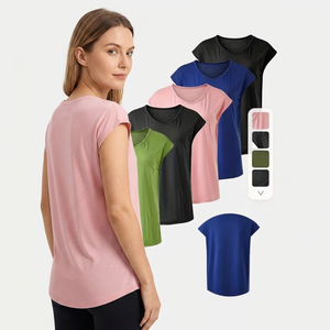 Camiseta de Manga Corta con Cuello Redondo para Mujer, Color Sólido, Ecológica, de Secado Rápido, Tejida en Poliéster, Informal, Corte Regular, para Todas las Temporadas - Product Image 4