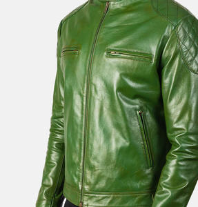 Blouson en cuir unisexe pour l'hiver, style motard, coupe slim, col montant, fermeture éclair sur le devant, logo, en denim décontracté et tendance - Product Image 5