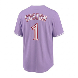 Light purple Custom Sublimated Baseball Jersey Men Team jersey Button Up Shirt Breathable <b>Athletic</b> fit vintage style sportswear - Product Image 2