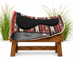 Premium Mustang Western Leather Saddle Pad with Fur Lining <b>Red</b> Patterned Cot All-Purpose - Product Image 1