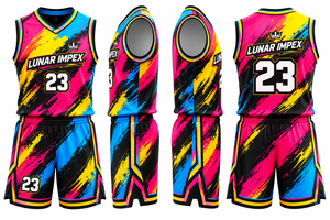 Maillots et shorts de basket-ball personnalisés OEM rose, bleu, jaune, vente en gros, uniformes de basket-ball colorés par sublimation pour hommes, jeunes et académies - Product Image 2