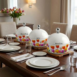 Marmite de service isotherme de luxe en acier inoxydable, design haut de gamme, motif tulipes florales tendance, pour maintien au chaud des aliments - Product Image 2
