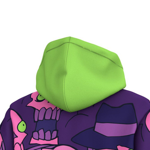 Sudadera con Capucha para Hombre, Color Morado y Rosa con Calaveras, Corte Regular, Informal, para Otoño, Tejida, con Bolsillo, Estampado por Sublimación - Product Image 4