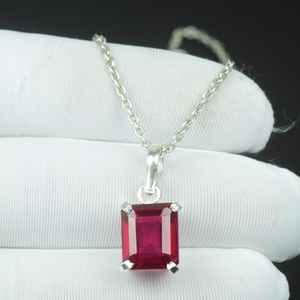 จี้เงินแท้ 925 รูปทรงแปดเหลี่ยมประดับมรกตและทับทิมสีแดงแบบเจียระไนขั้นบันได สร้อยคอเครื่องประดับวินเทจสำหรับผู้หญิง ของขวัญ - Product Image 6