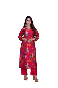 Dhwaja Export Designer 2PCS Beautiful Handwork Embroidery Work <b>Silk</b> Quick Dry All Seasons Women's Casual Kurti Set Heavy Elegant - Product Image 3