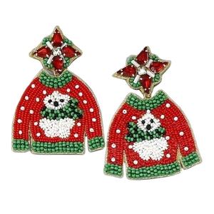 Pendientes de gota de cuentas de semillas bordadas vacaciones Navidad Festival joyería hecha a mano Unisex de moda - Product Image 1