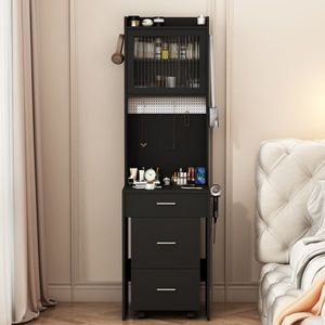 Set Mini angolo nero con luci a LED stazione di ricarica e scaffali di stoccaggio per piccoli spazi trucco vanità per camera da letto - Product Image 6