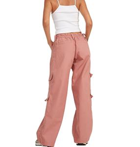 Pantalones Cargo Casuales para Mujer, Color Personalizado, Múltiples Bolsillos, Cintura Alta, Pierna Ancha, Bolsillos con Cremallera, Mezcla de Nailon/Algodón, Holgados - Product Image 4