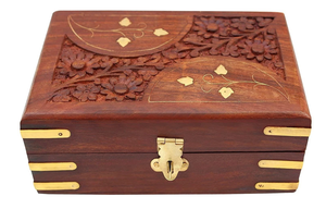 Boîte de rangement en bois sculpté artisanal avec incrustation en laiton, organisateur décoratif pour bijoux et souvenirs, idéal pour la décoration intérieure et les cadeaux - Product Image 4