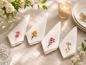 Embroidered <b>Cloth</b> Napkin Square Dinner Napkin Floral <b>Linen</b> <b>Table</b> Decor for Wedding Dining Party - Product Image 4