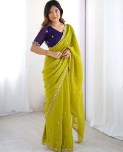 Sari de Georgette Bordado KV Estilo Bollywood (Amarillo) - Product Image 2
